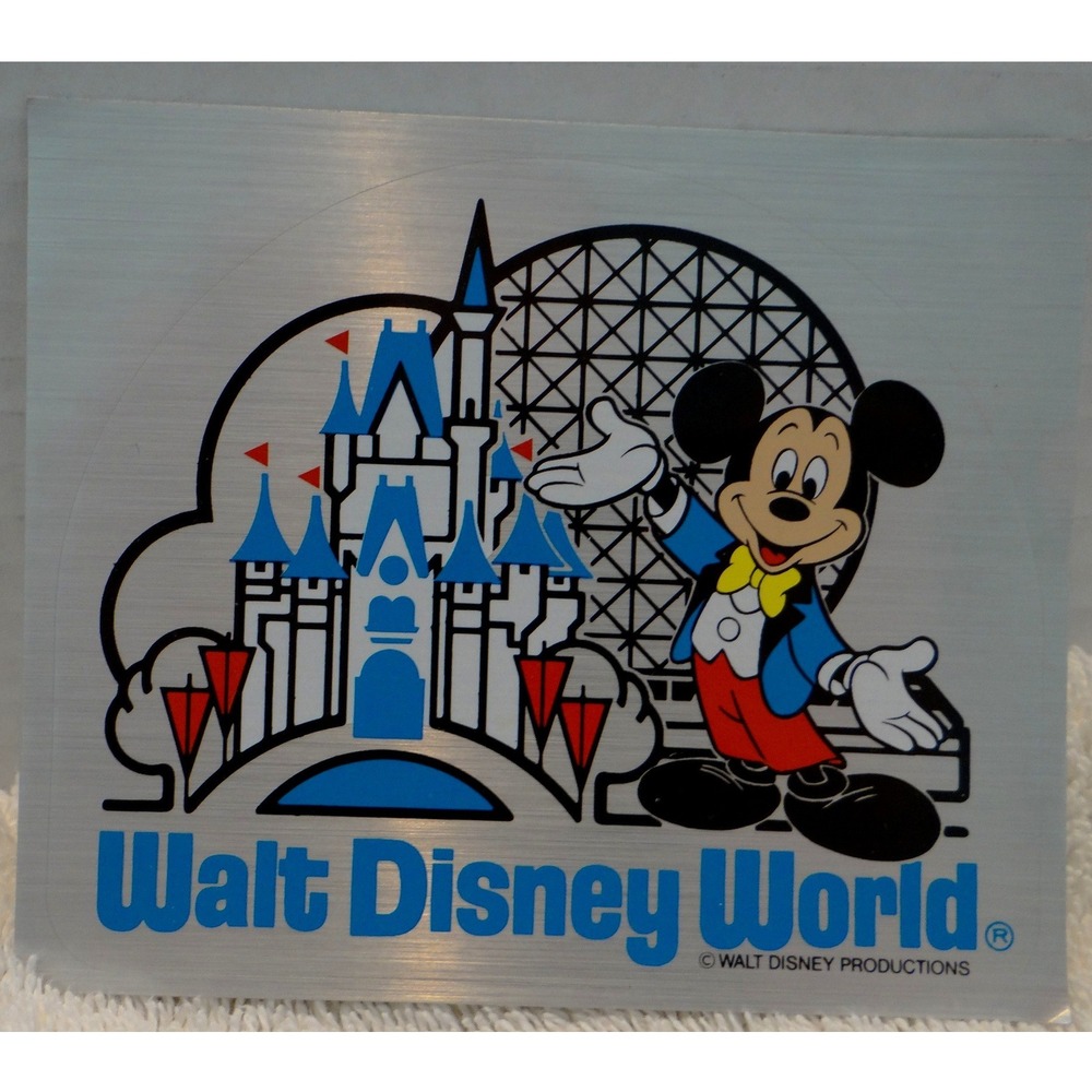 Vintage Walt Disney World Mickey Mouse Silver Metallic Sticker Decal Retro